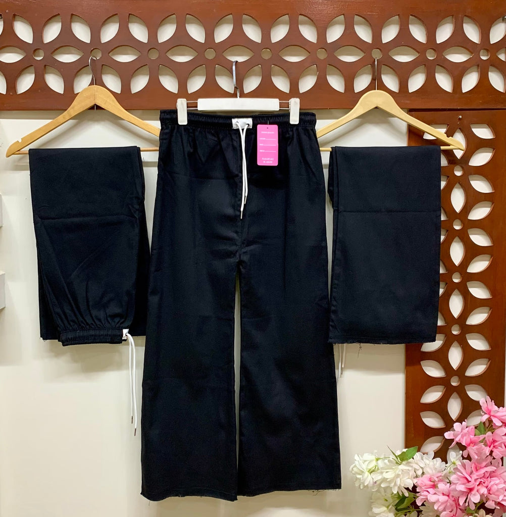 L-BLACK  Dori Elastic Waist DENIM TROUSER ( Teen age Girls and Ladies)