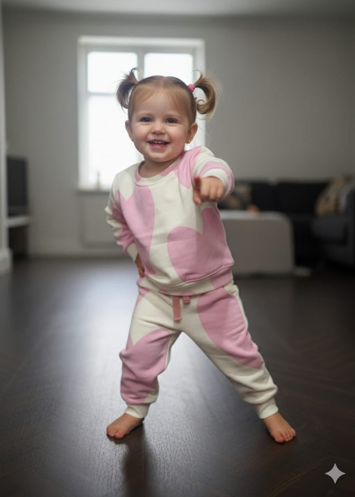 Fleece Pink Heart  Track suit