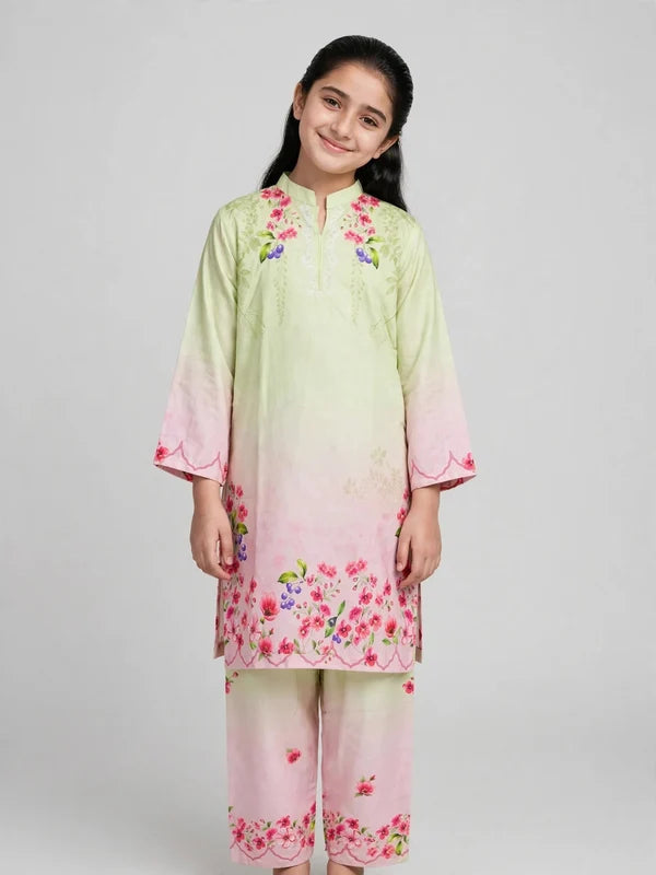 Girls Green Pink Co Ord Set