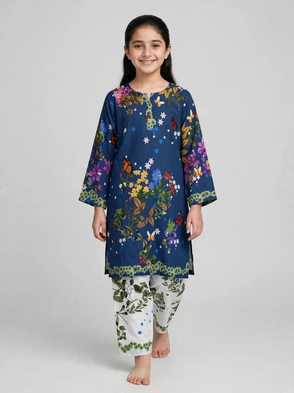 Girls Blue Floral Printed Co Ord Set