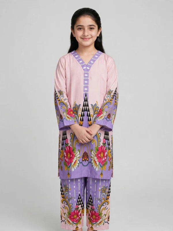 Girls Purple Floral Co Ord Set