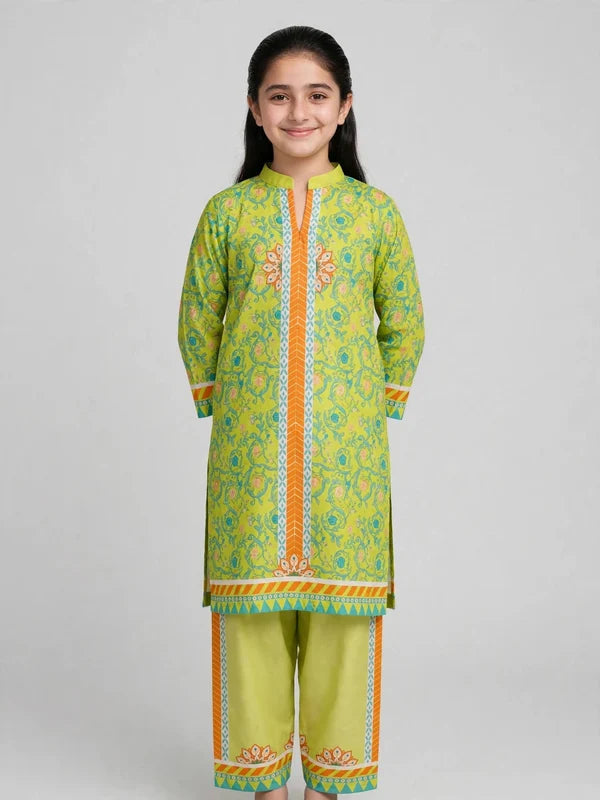Girls Green Printed Co Ord Set