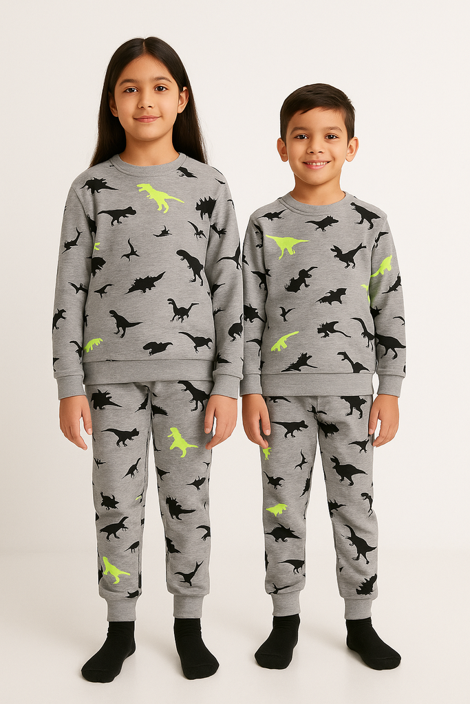 Boys & Girls Grey Dinosaur Print Pure Cotton Fleece  Tracksuit”