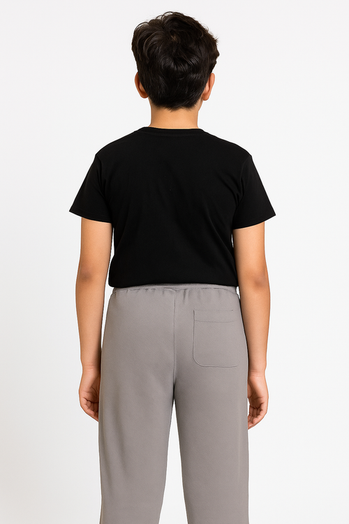"Boys Light Grey Textured Jogger Pants with Back Pocket ( Imported Material)