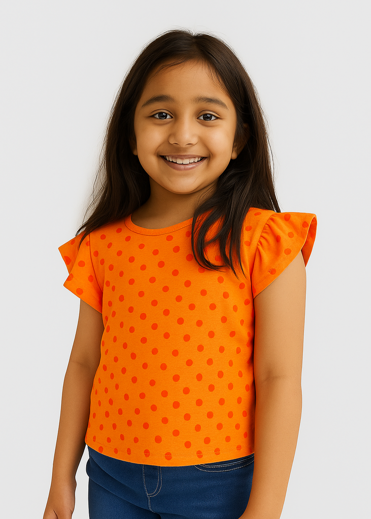 Polka Dot T-Shirt For Baby Girl - Tangerine (Imported Material)