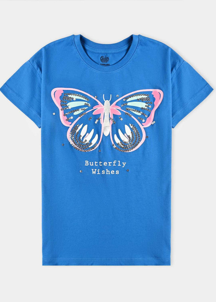 Girls Cotton Jersey T-Shirt H/S Butterfly Wishes-Blue