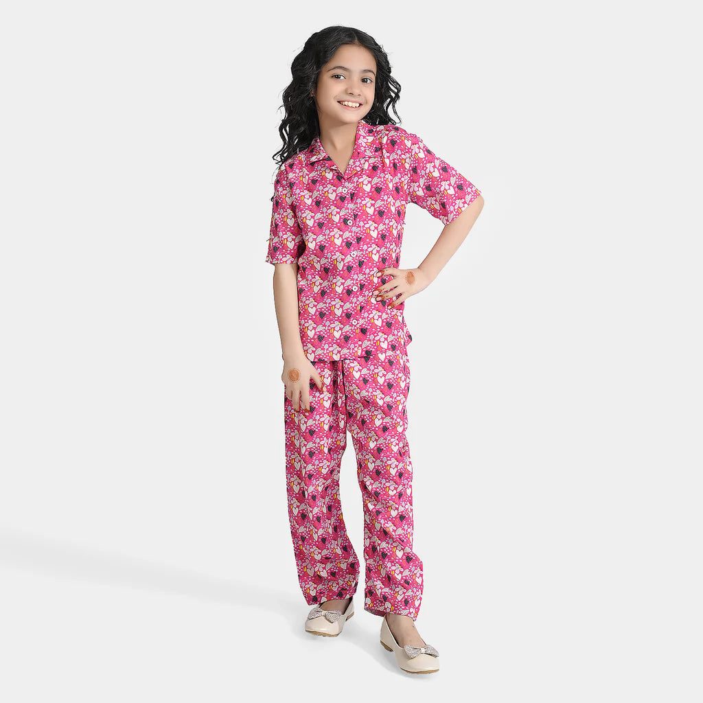 Girls Viscose Nightwear Pink Floral-Multi