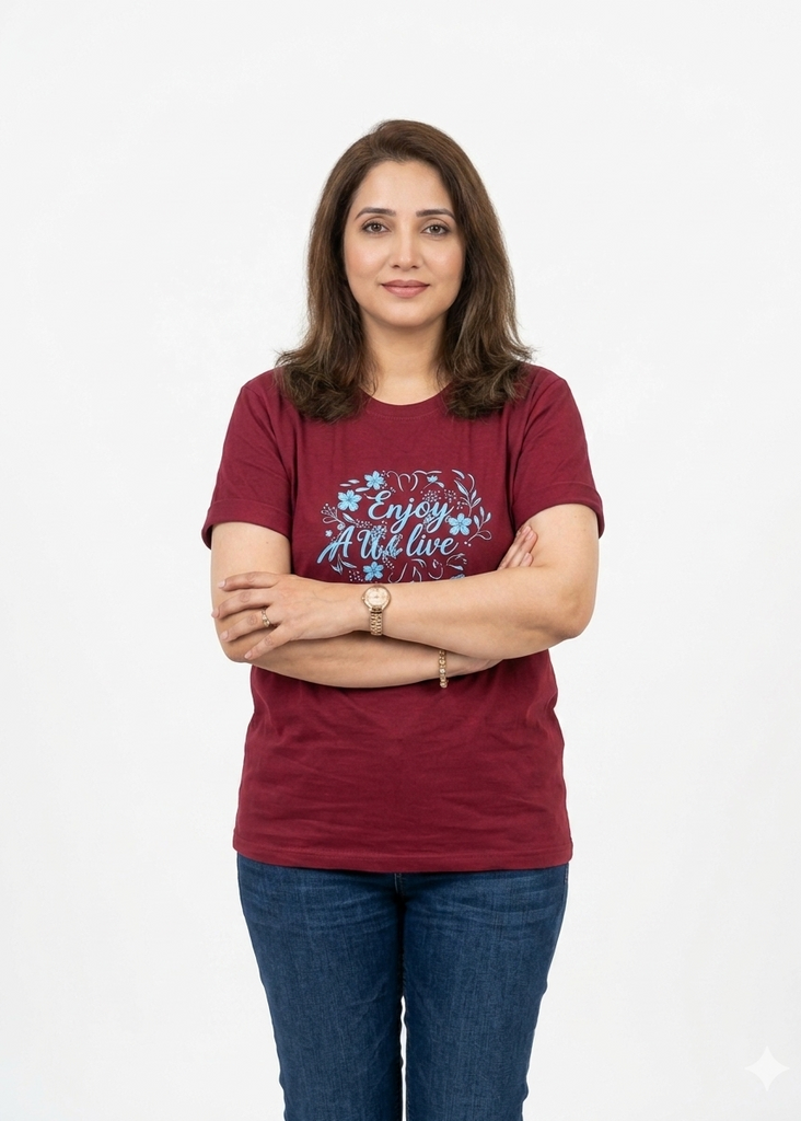 Mahroon Enjoy the live  Graphical T shirt