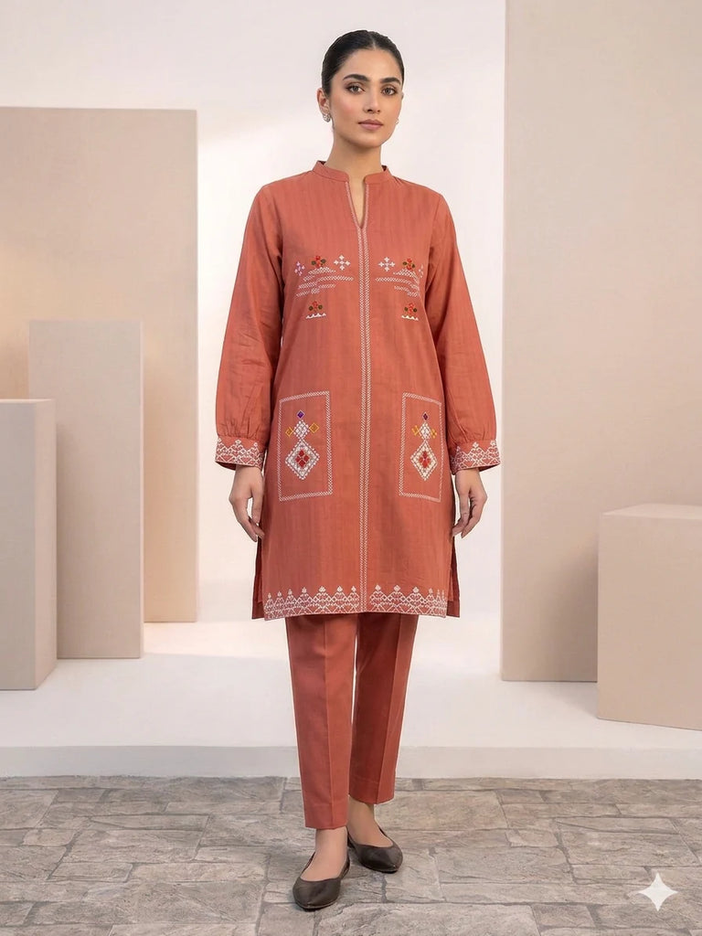 St105 Pink - Floral Embroidered Top