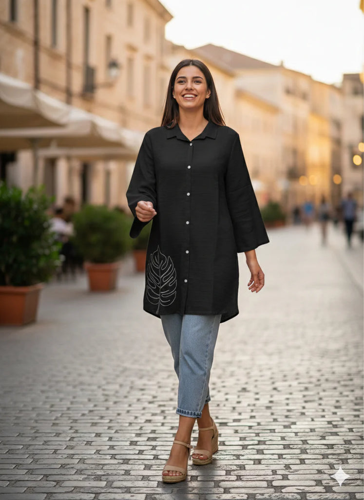 St066-  Black Crush Embroidered Top