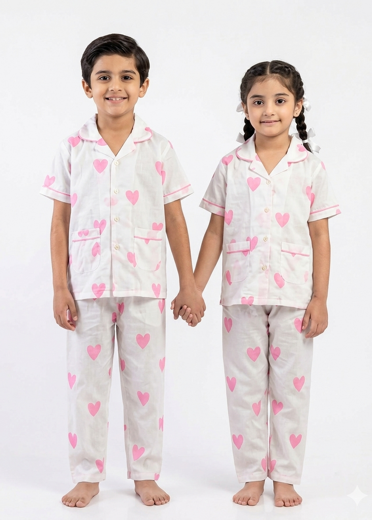 Unisex Heart Print pajama Set