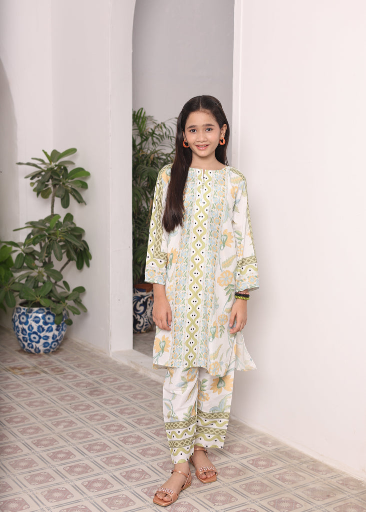 Light Green  White Flower Co-Ord Set