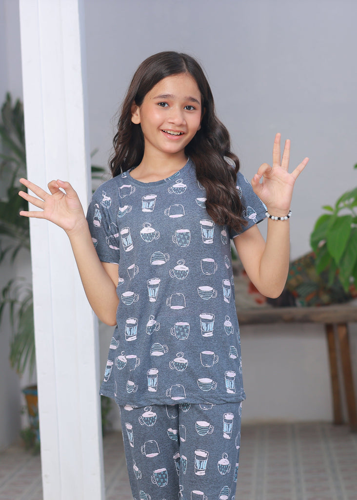 Cuppa Cutie: Black Printed PJ Set