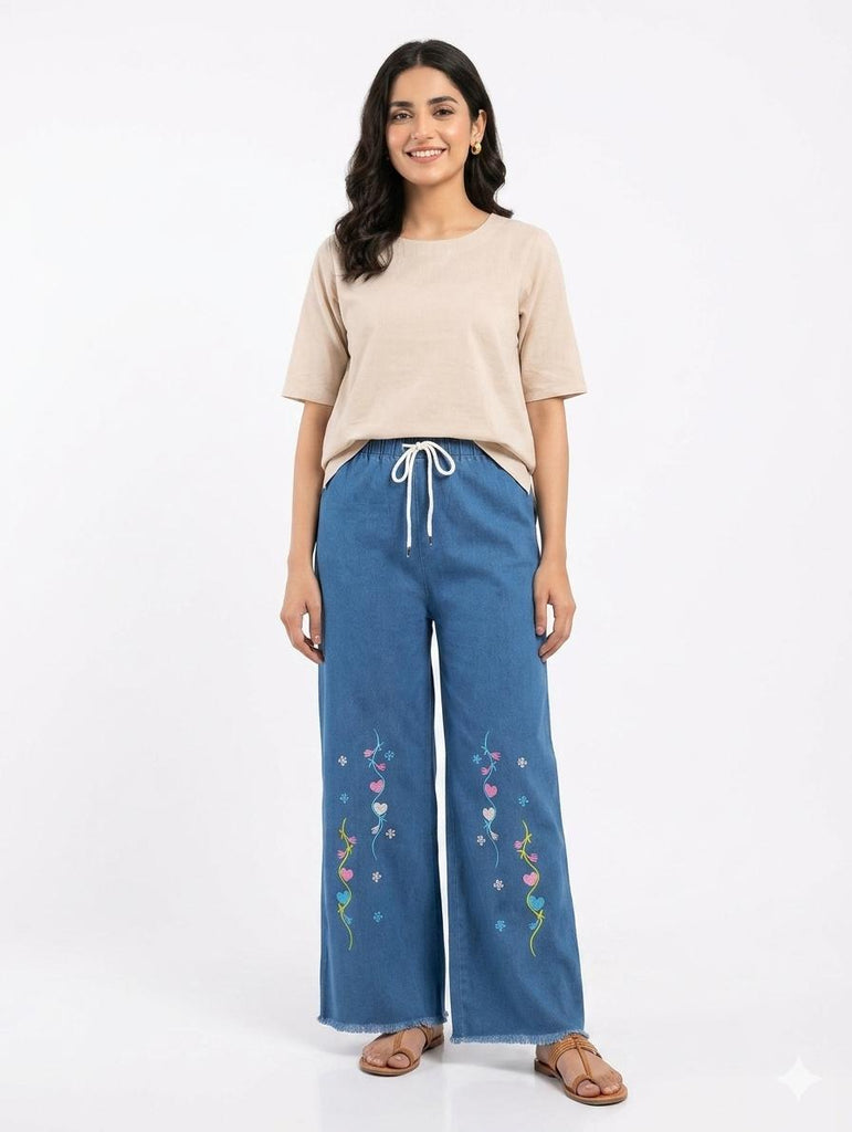 W-SKY BLUE  NEW HEART LOVE  EMBROIDERY DORI ELASTIC ( LADIES SIZE)