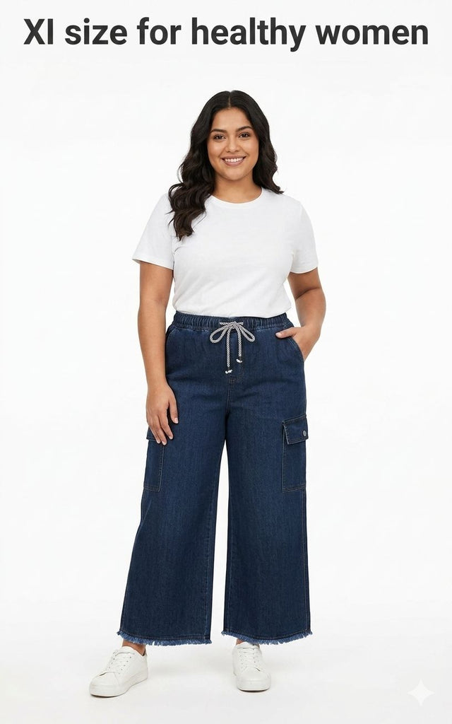 W-DARK BLUE DENIM JEANS CARGO WITH TWO POCKETS ( HEALTHY WOMEN)