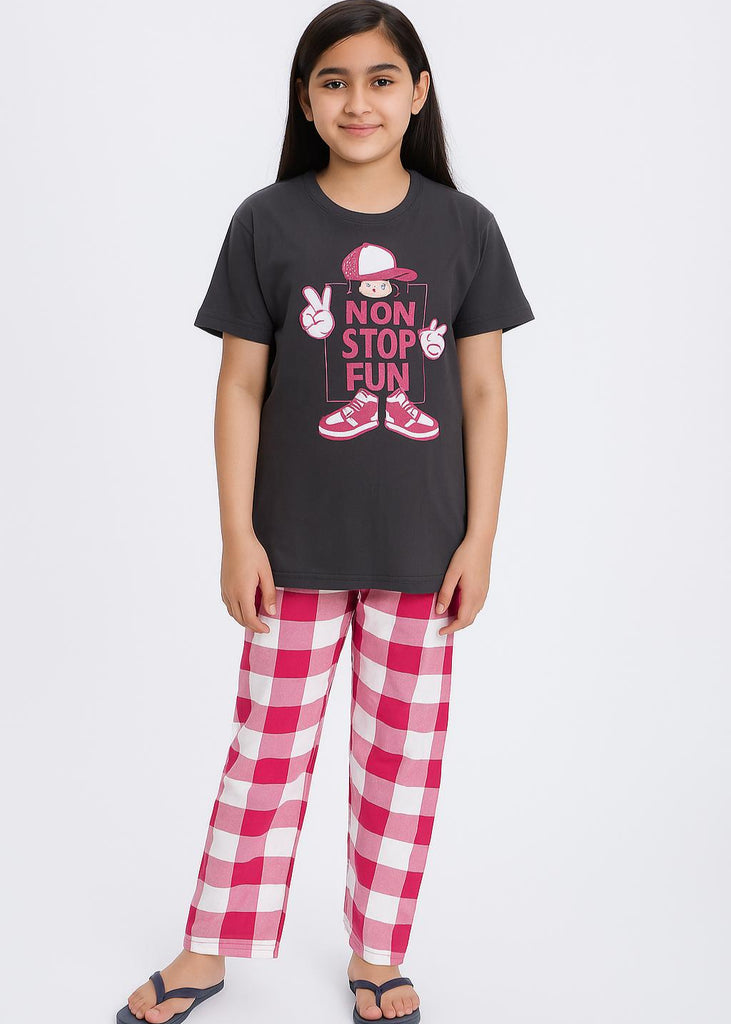 Girl Non Stop Fun with red design  Night Suit