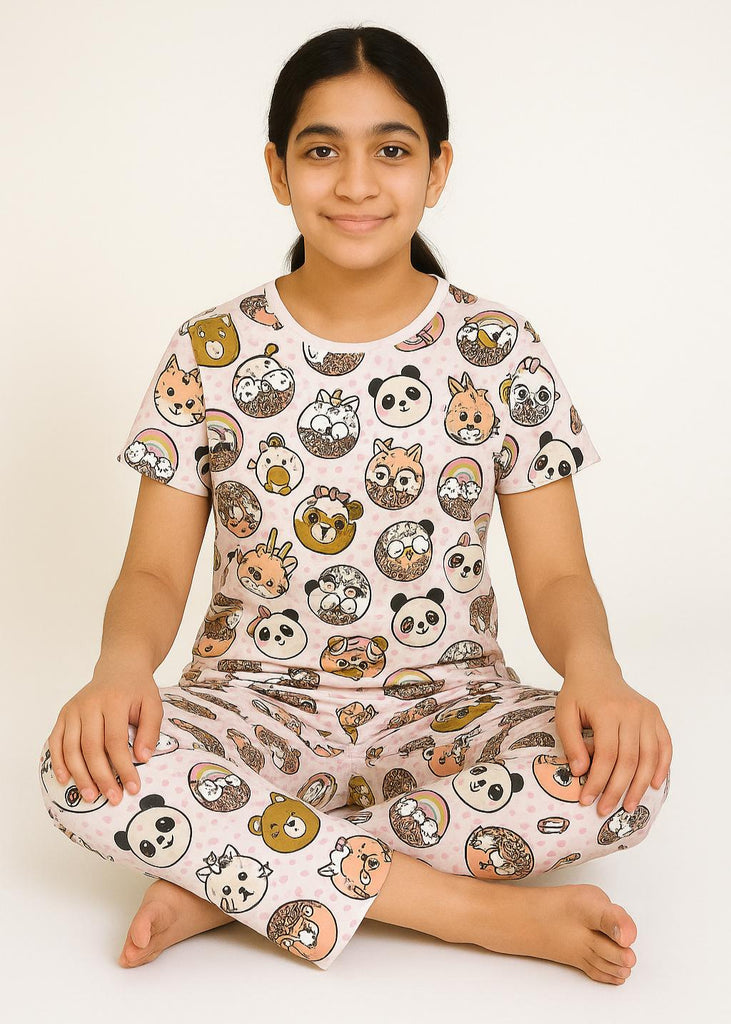 Animal Buddies – Cute Cartoon Print Nightwear for Girls