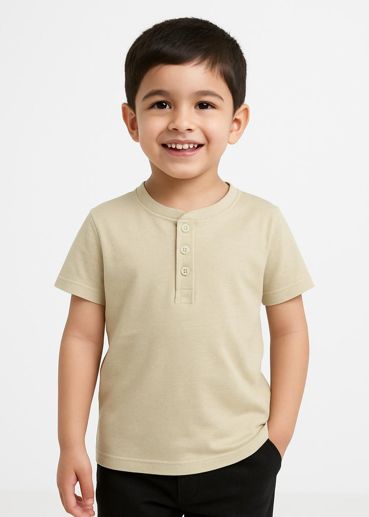 Sandy Charm – unisex' Beige Henley Tee  (Imported Material)