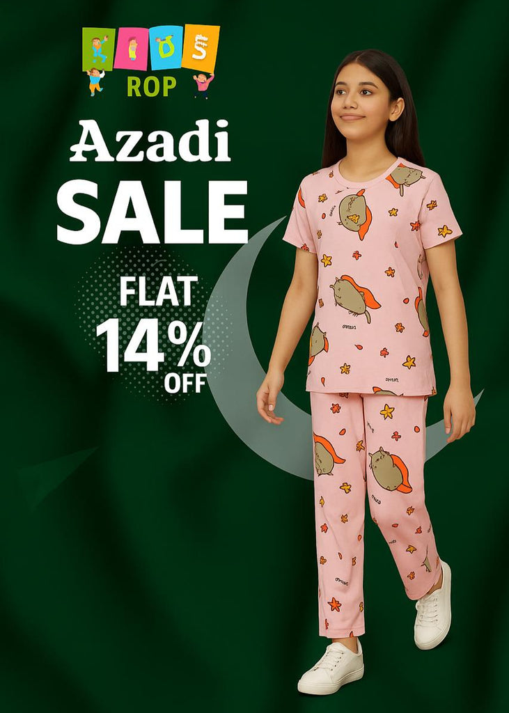 Pink pusheen Cat Print Night Wear set