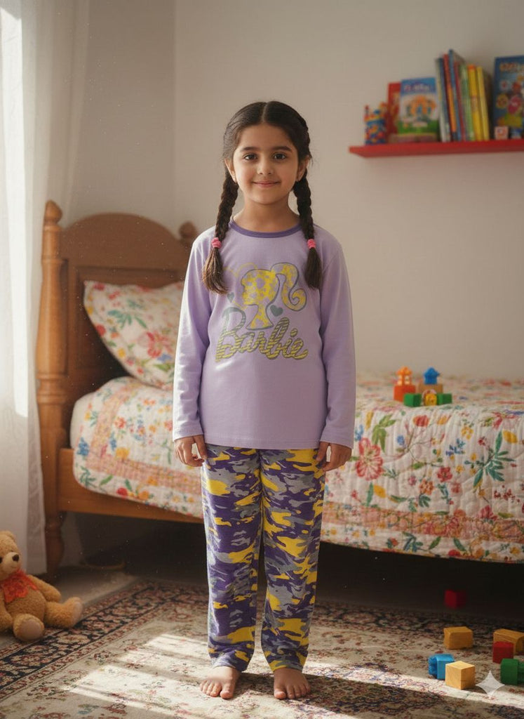 GIRLPURPLE BARBIE  FULL SLEEVES PJ SET