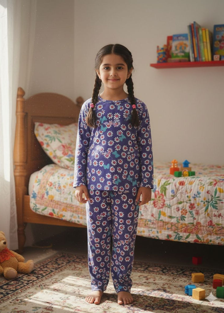 GIRLPURPLE FLOWER   FULL SLEEVES PJ SET