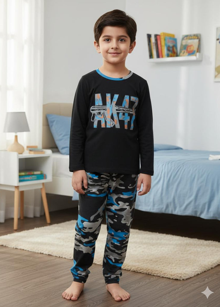 BOY  AK47 BLUE  FULL SLEEVES PJ SET