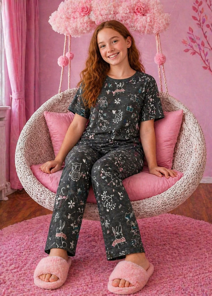 GRAPHICAL BLACK RABIT   PJ SET