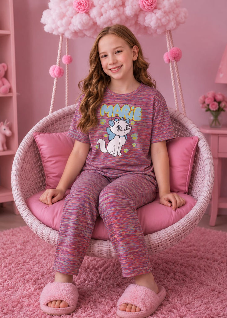 GRAPHICAL PRETTY CAT  PJ SET