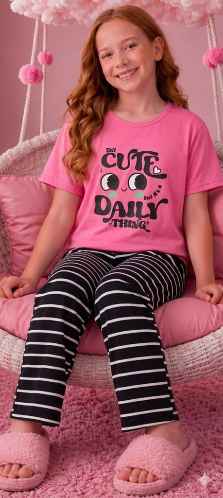 Graphical Dark pink  Pajama Set